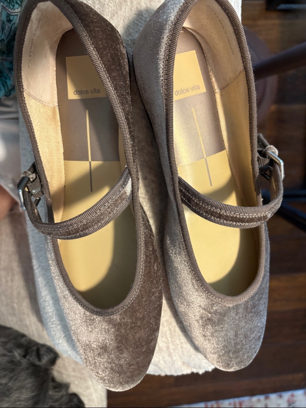 Dolce Vita Gray Velvet Mary Jane Flats